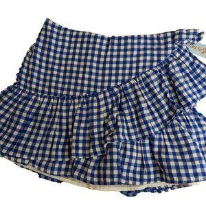 NWT Blue & White Check Gingham Girl's Ruffle Lined Skirt By Cat & Jack size 14/1